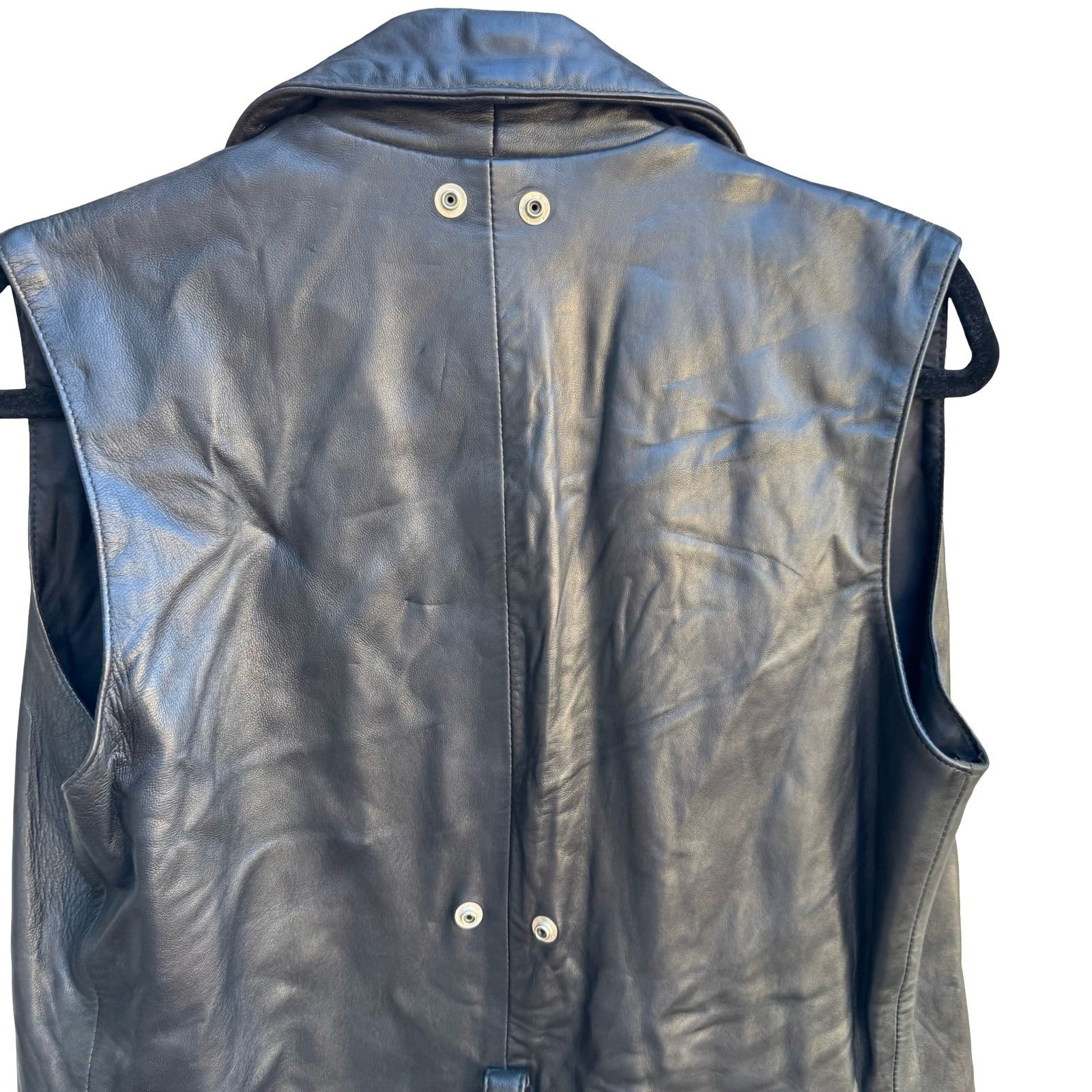 Positano Pelle Vintage 90s Grunge Goth Biker Edgy Black Leather Longline Vest S