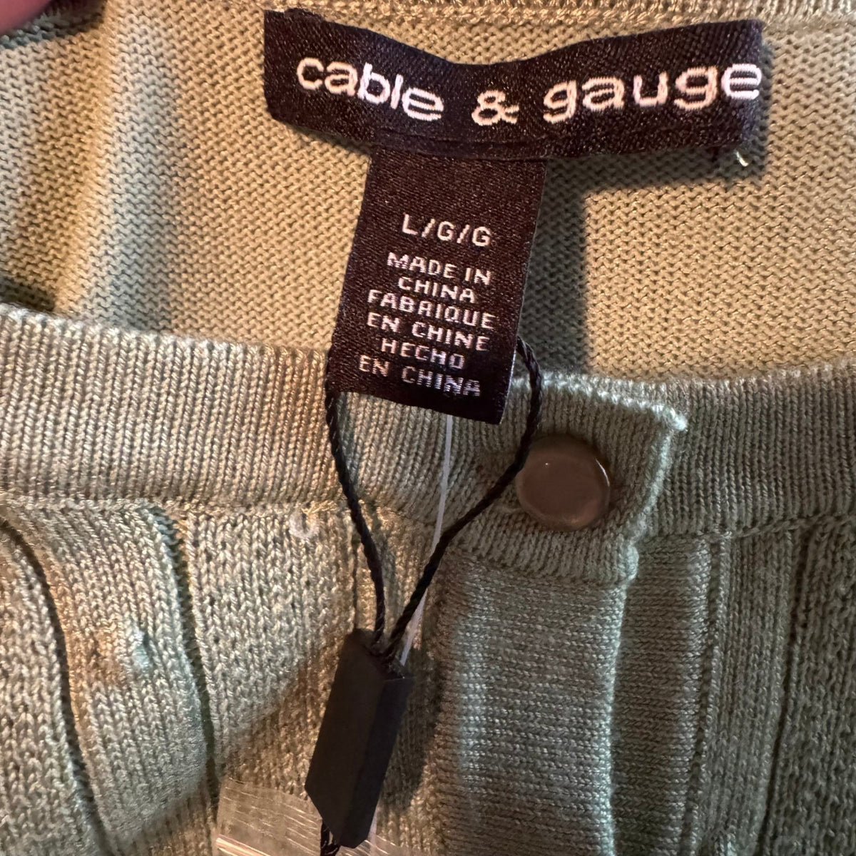 Cable & Gauge Minimalist Pastel Green Pointelle Popcorn Knit Cardigan L NEW