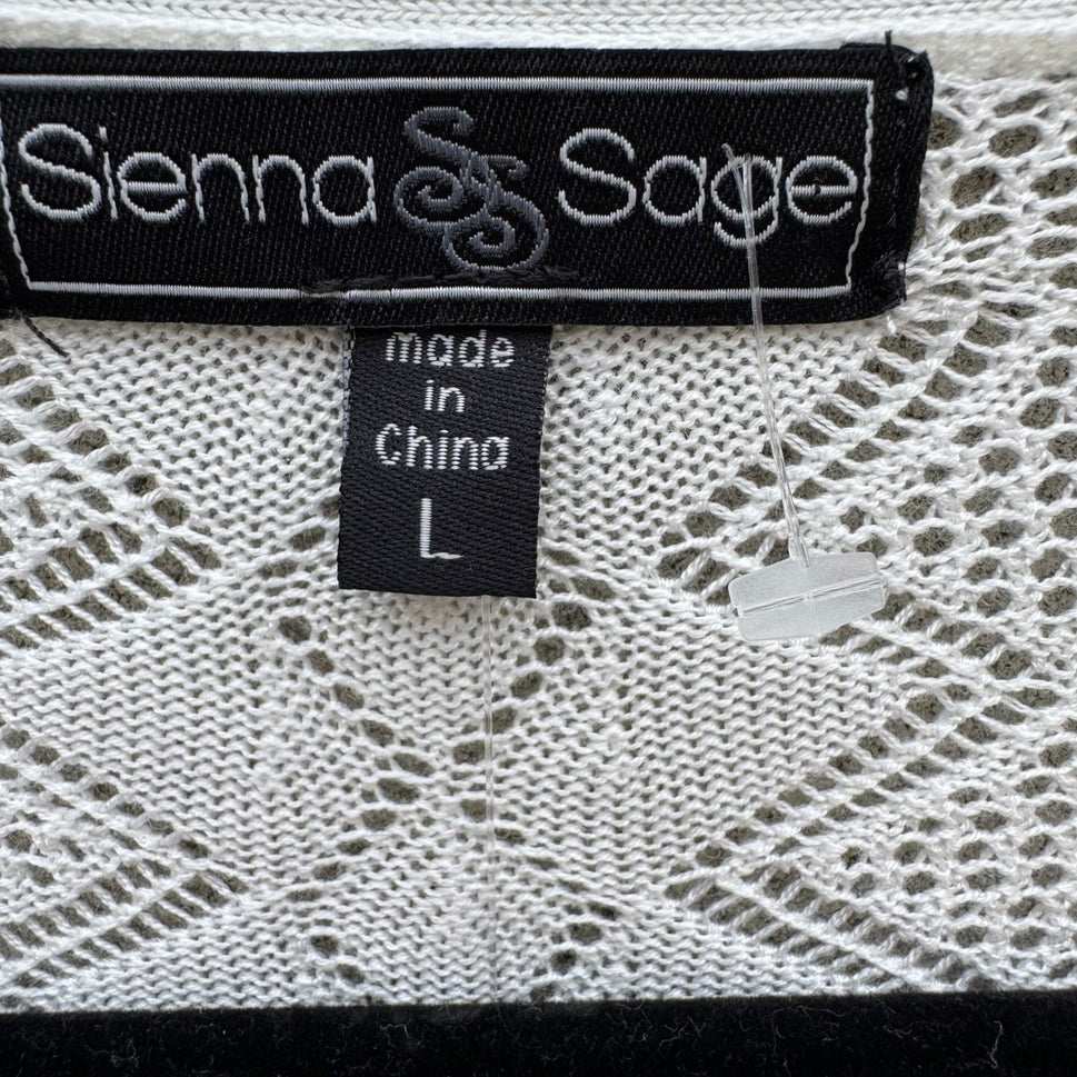 Sienna & Sage White Pointelle Open Front Cardigan Sweater Womens L NEW Coastal