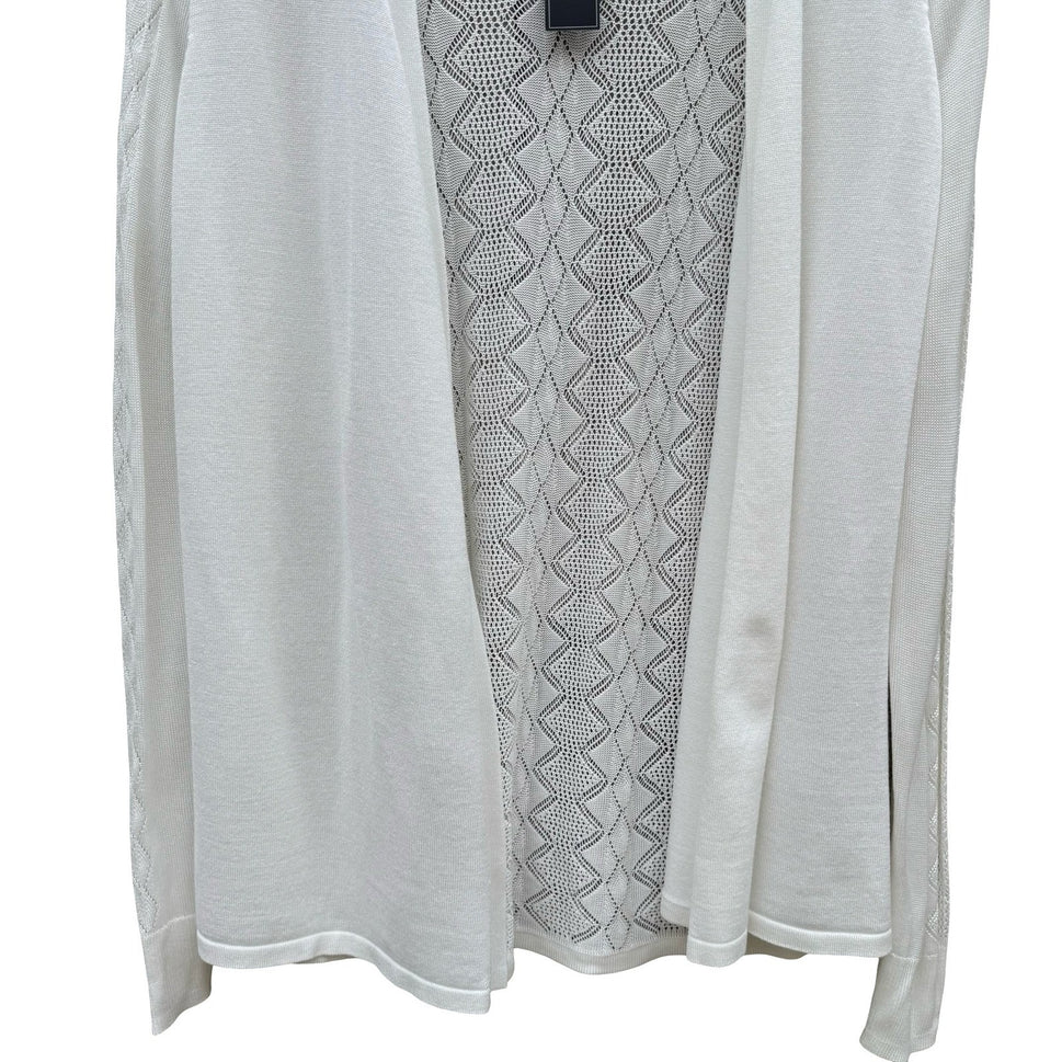 Sienna & Sage White Pointelle Open Front Cardigan Sweater Womens L NEW Coastal