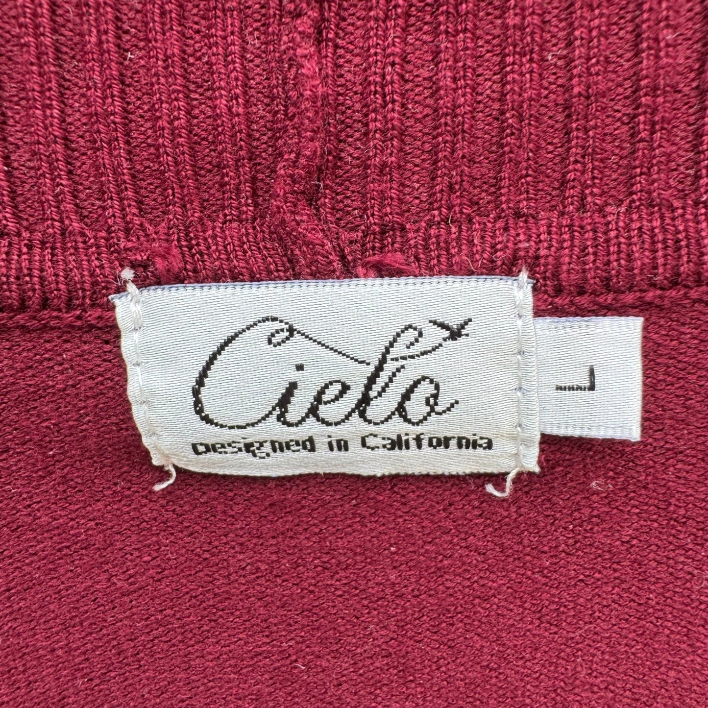 Cielo Womens Burgundy Open Front Knit Cardigan Shawl Collar Pockets Size Large