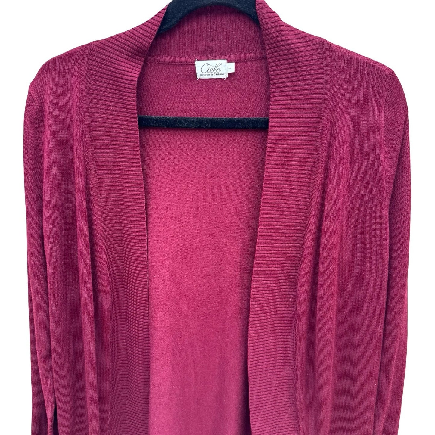 Cielo Womens Burgundy Open Front Knit Cardigan Shawl Collar Pockets Size Large