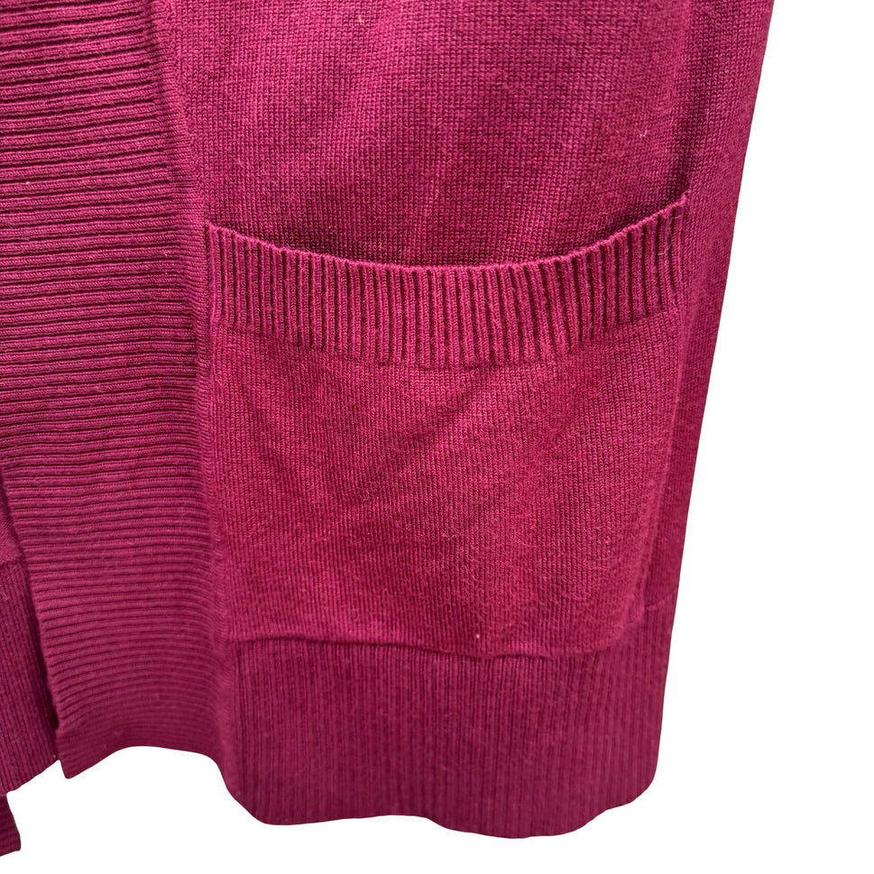 Cielo Womens Burgundy Open Front Knit Cardigan Shawl Collar Pockets Size Large
