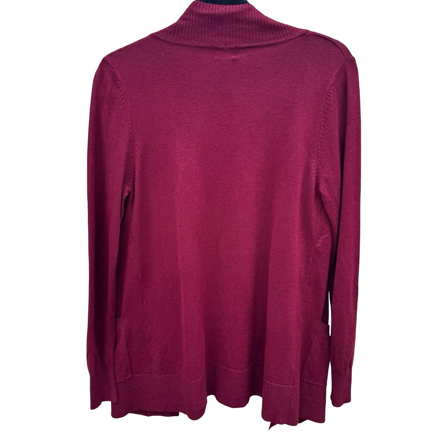 Cielo Womens Burgundy Open Front Knit Cardigan Shawl Collar Pockets Size Large