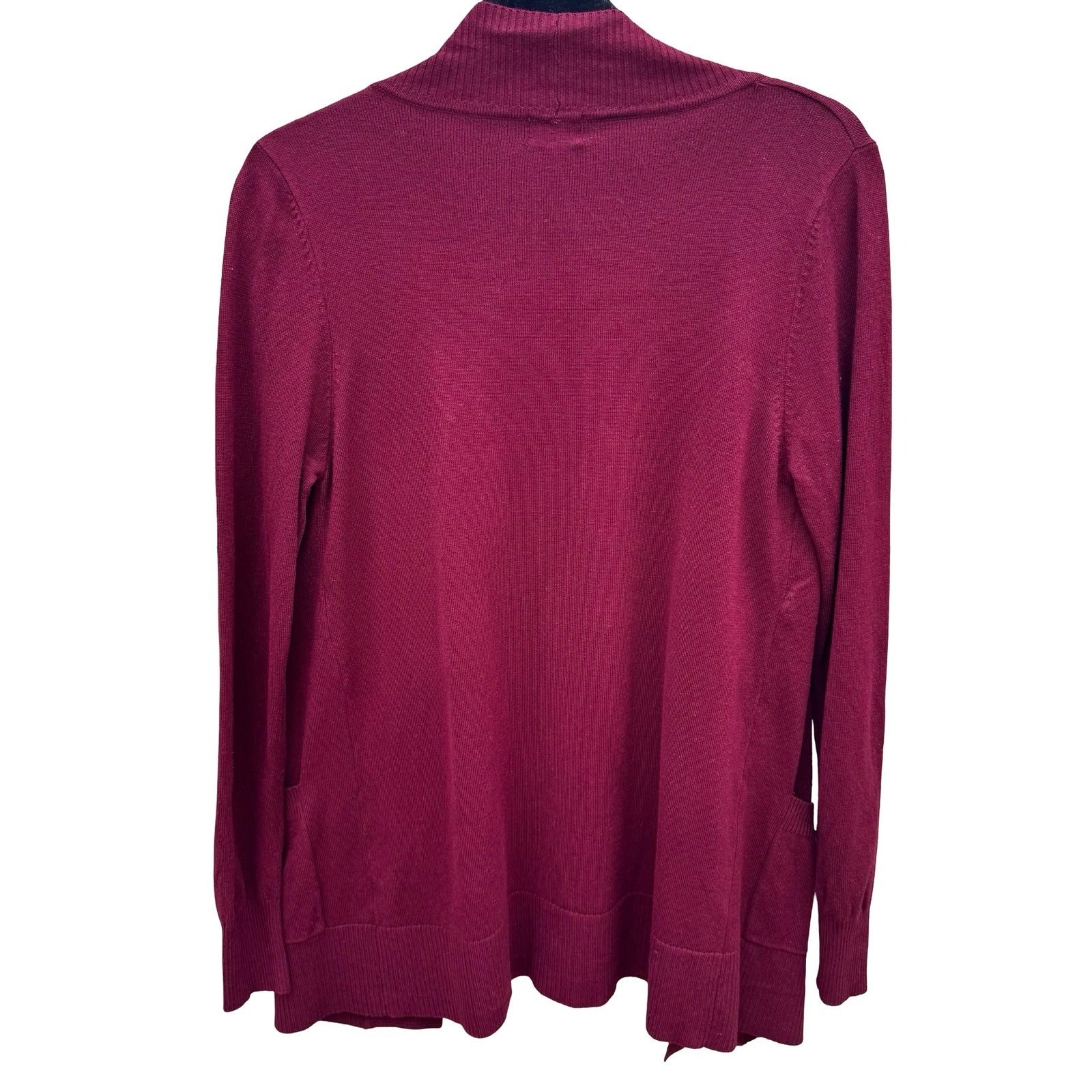 Cielo Womens Burgundy Open Front Knit Cardigan Shawl Collar Pockets Size Large