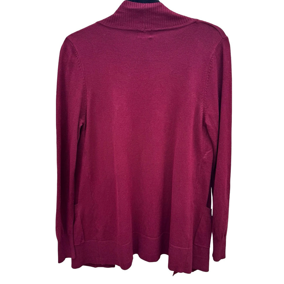 Cielo Womens Burgundy Open Front Knit Cardigan Shawl Collar Pockets Size Large