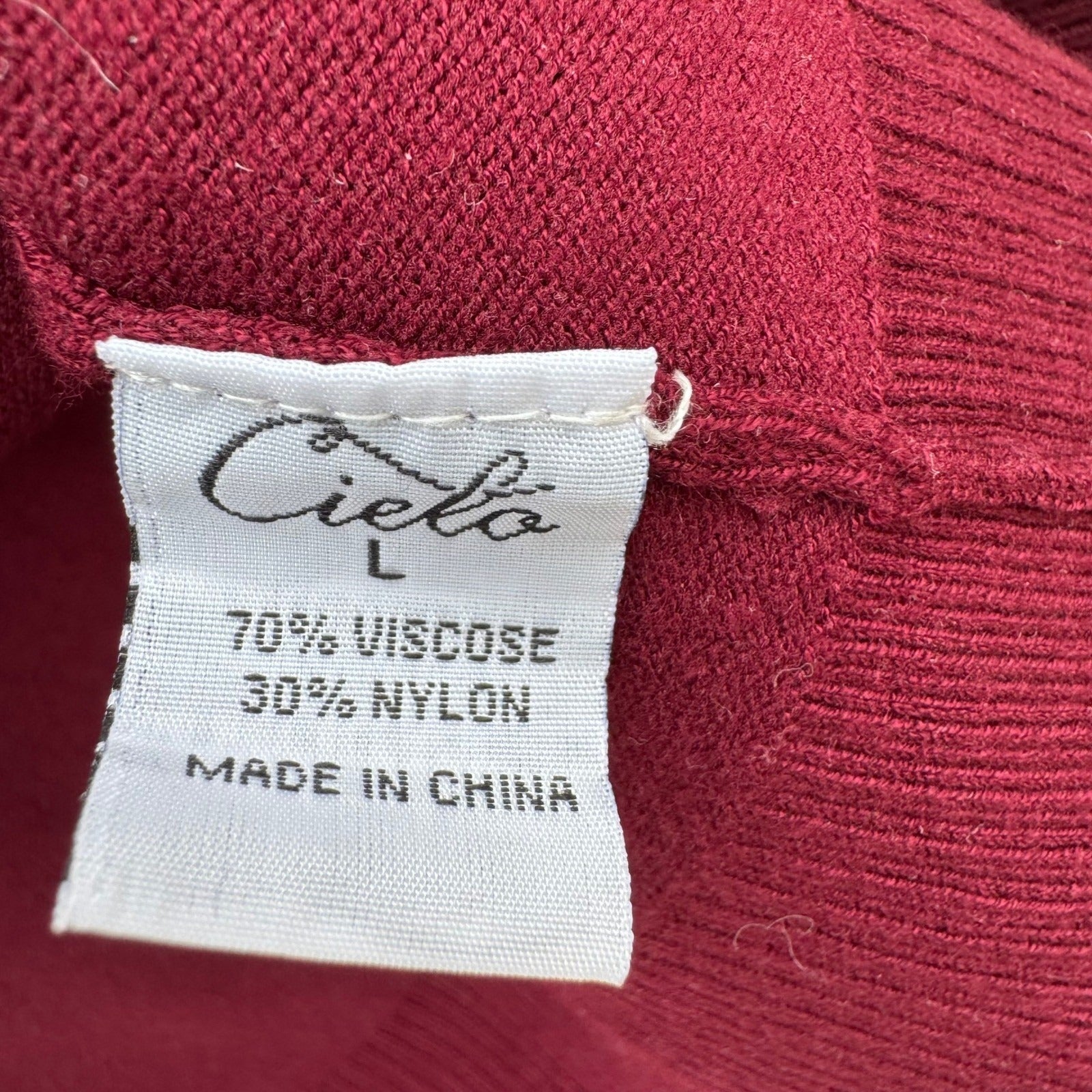Cielo Womens Burgundy Open Front Knit Cardigan Shawl Collar Pockets Size Large