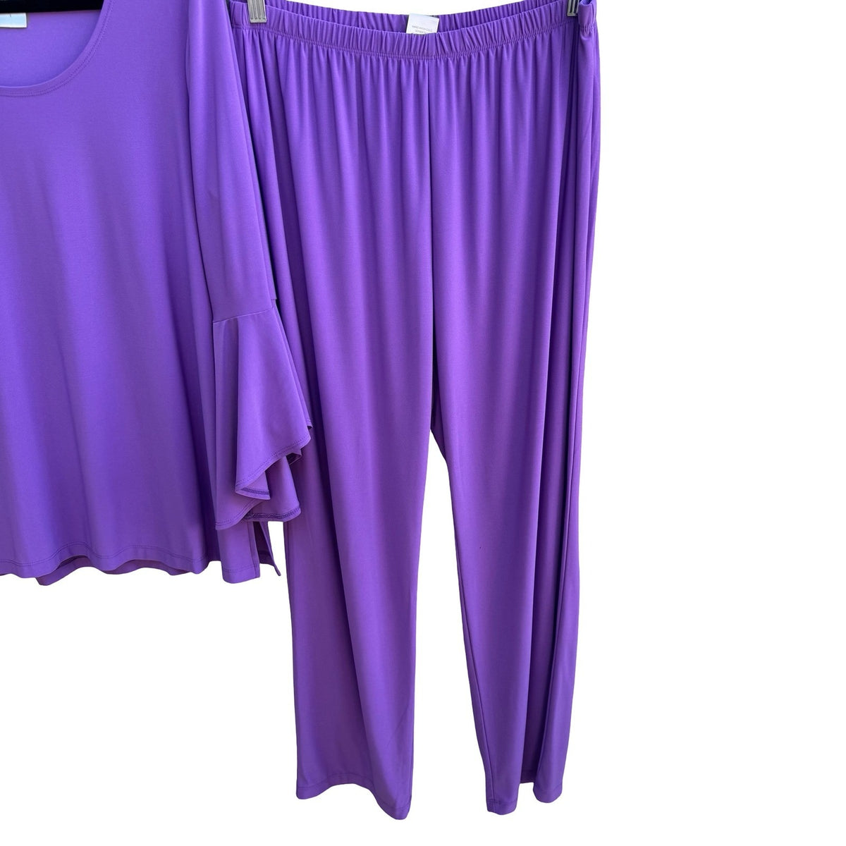 Slinky Brand Minimalist Flowy Bell Sleeve Top Straight Leg Pants Set Purple L