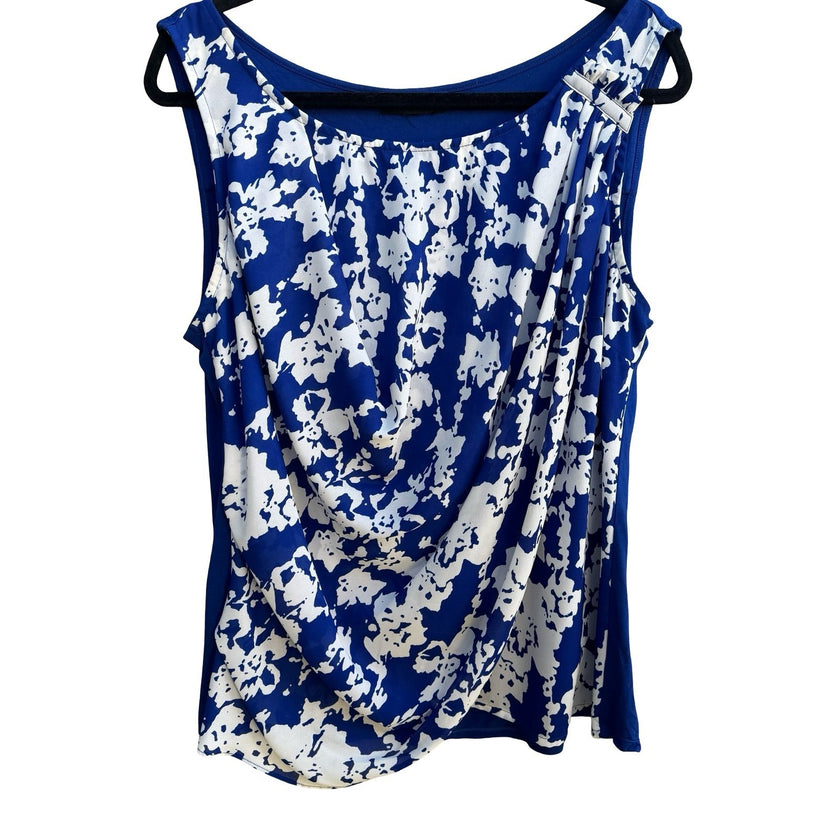 Alfani Professional Careerwear Abstract Floral Cowl Neck Pleated Draped Blouse L