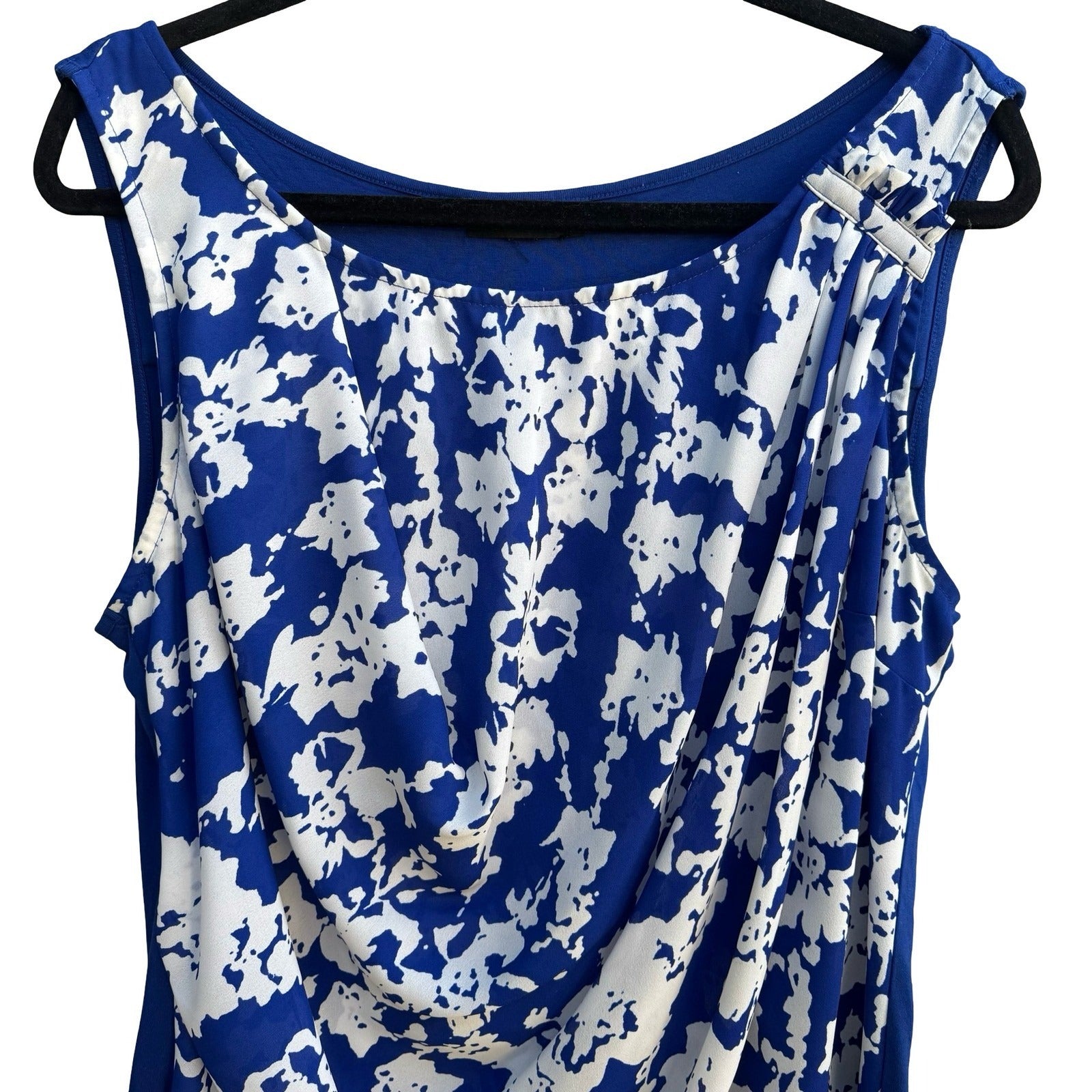 Alfani Professional Careerwear Abstract Floral Cowl Neck Pleated Draped Blouse L