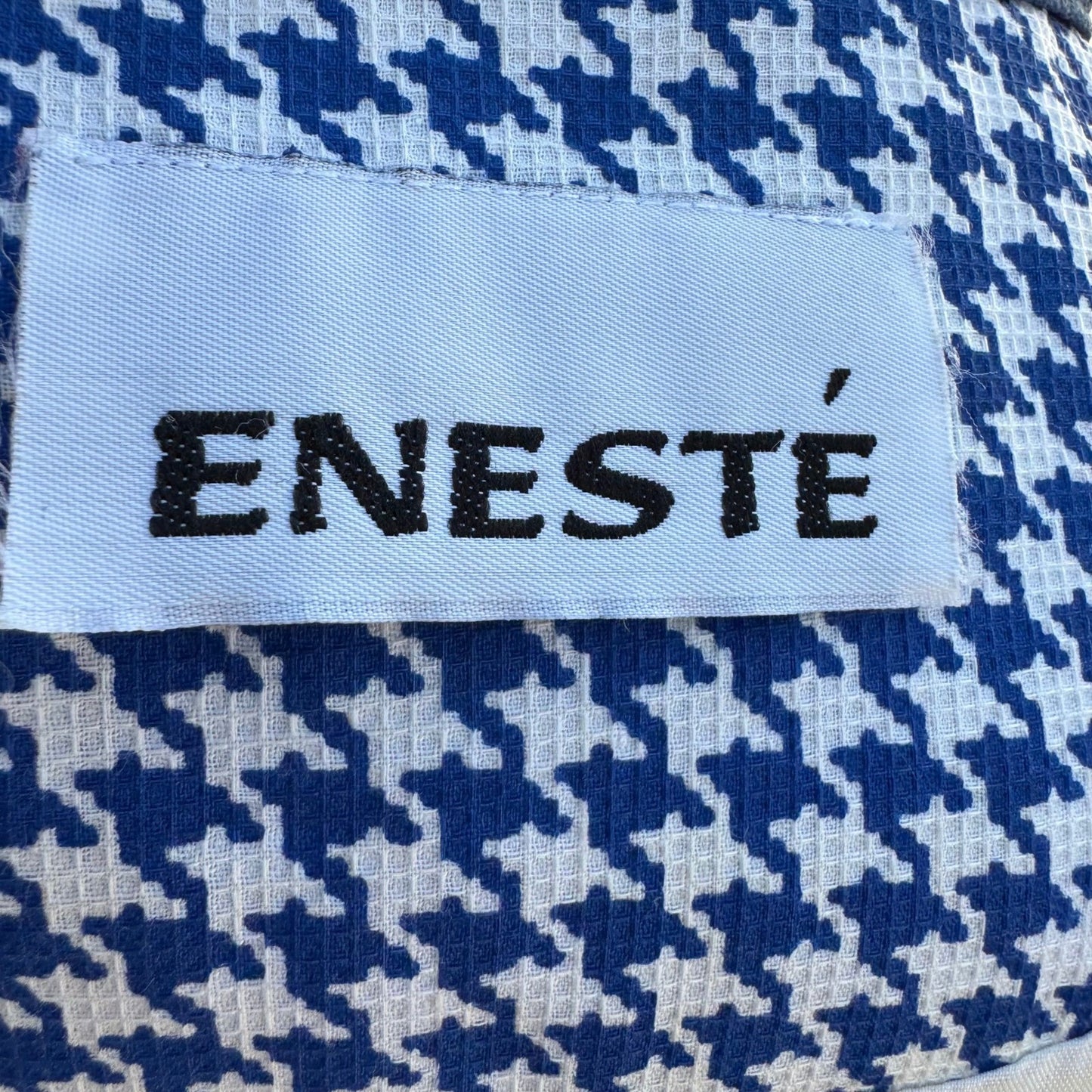 Eneste Vintage 80s Blue Houndstooth Skirt Suit Set Size 4 Short Sleeve Blazer