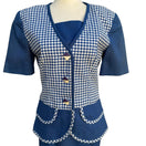 Switch Eneste Vintage 80s Blue Houndstooth Skirt Suit Set Size 4 Short Sleeve Blazer 3 image