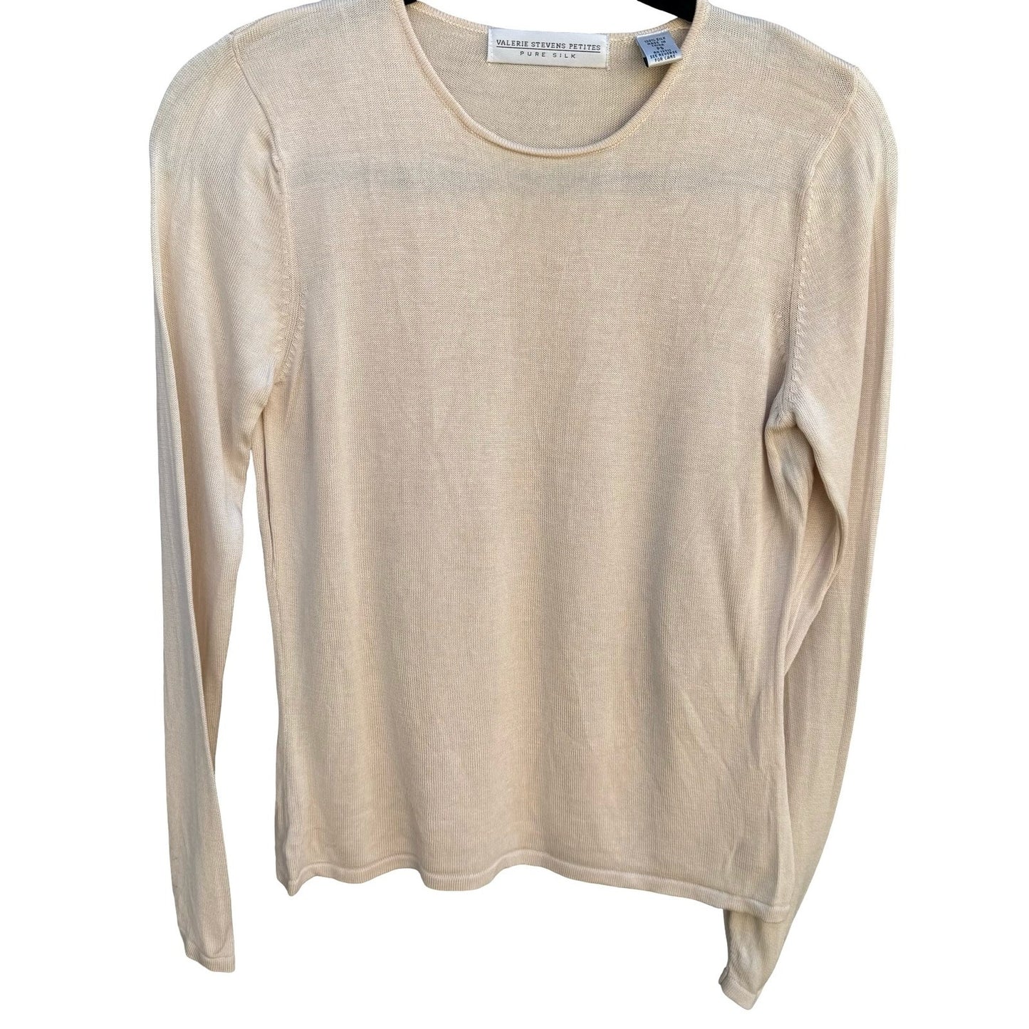 Valerie Stevens Petites Pure Silk Sweater Cream Crew Neck Long Sleeve PS Ivory