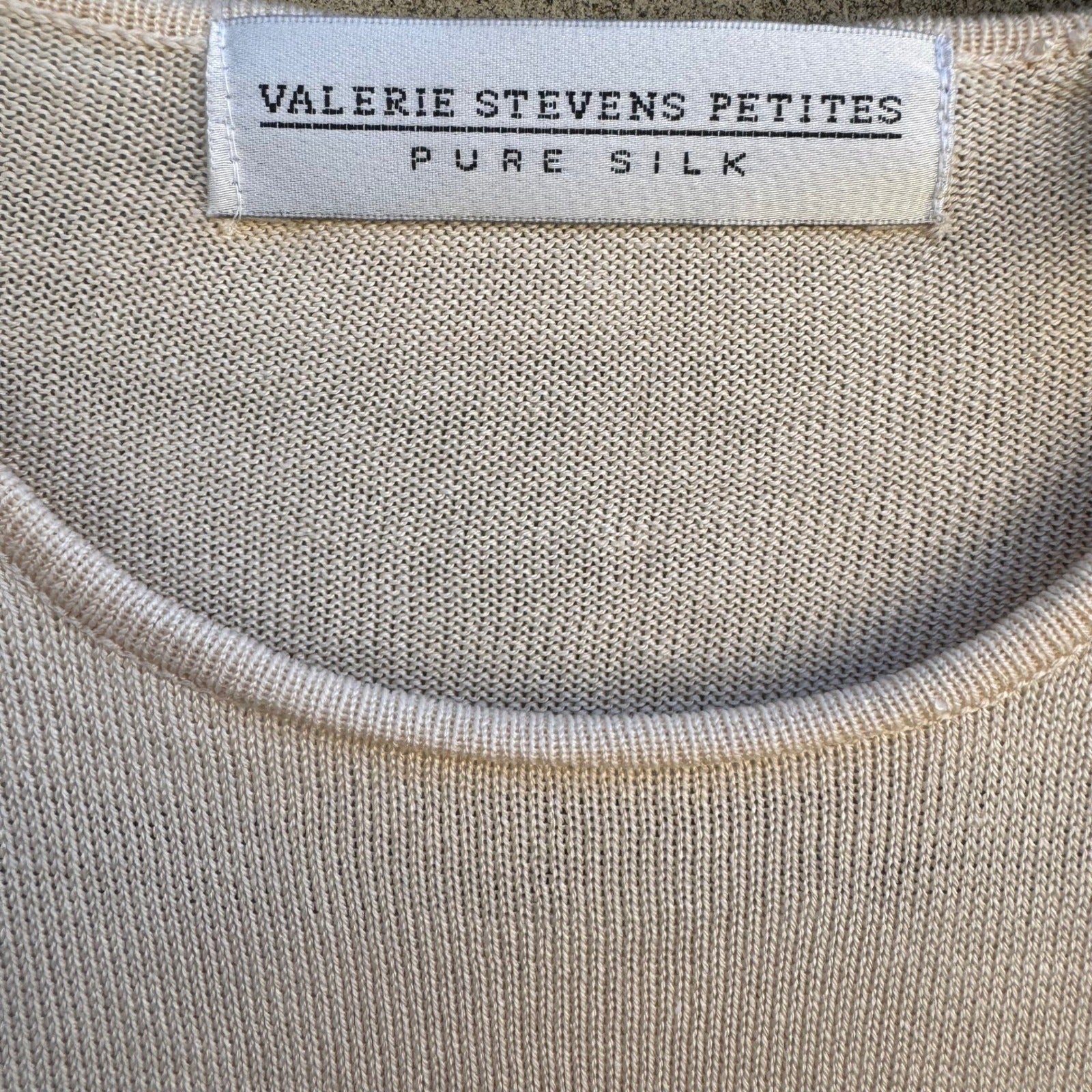 Valerie Stevens Petites Pure Silk Sweater Cream Crew Neck Long Sleeve PS Ivory