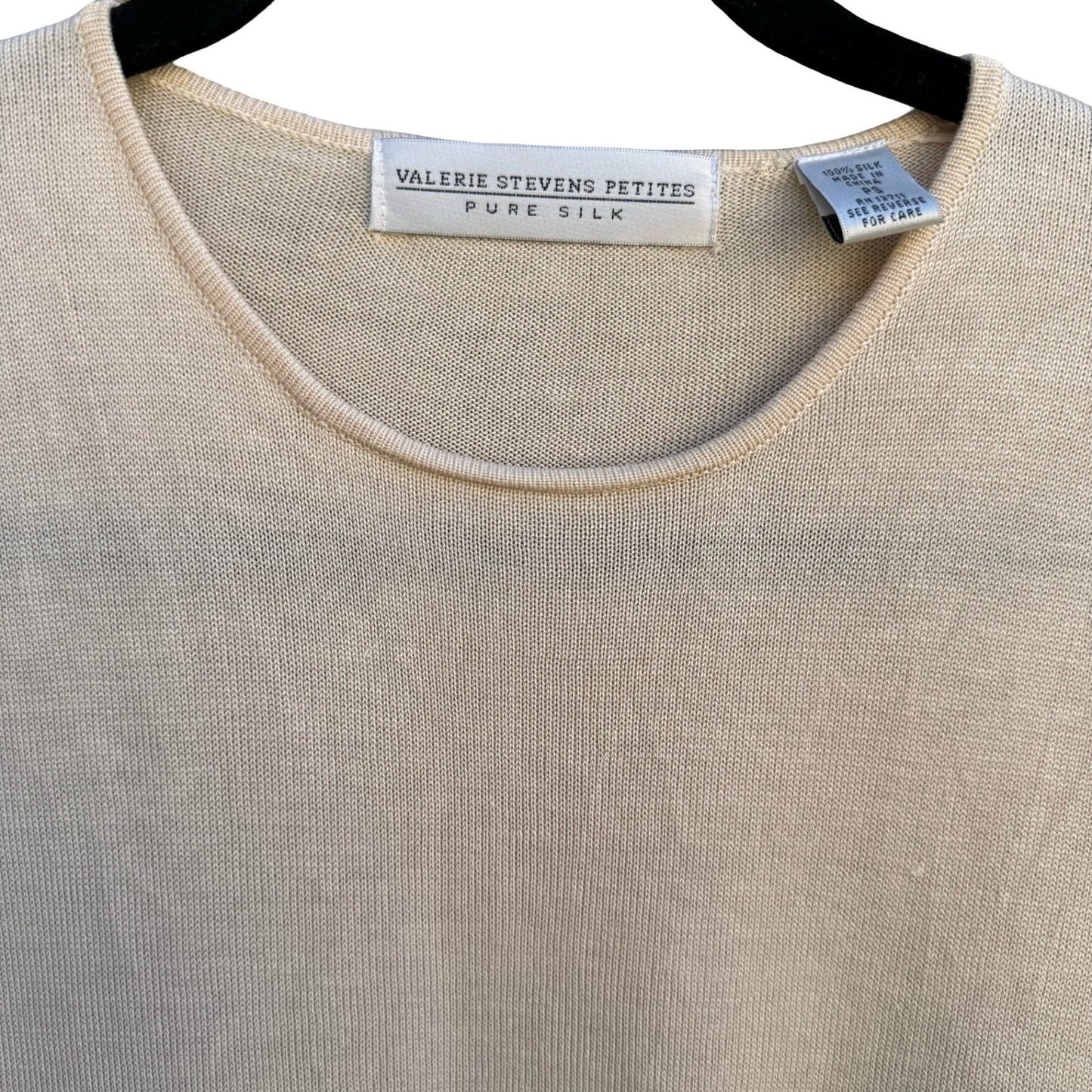 Valerie Stevens Petites Pure Silk Sweater Cream Crew Neck Long Sleeve PS Ivory