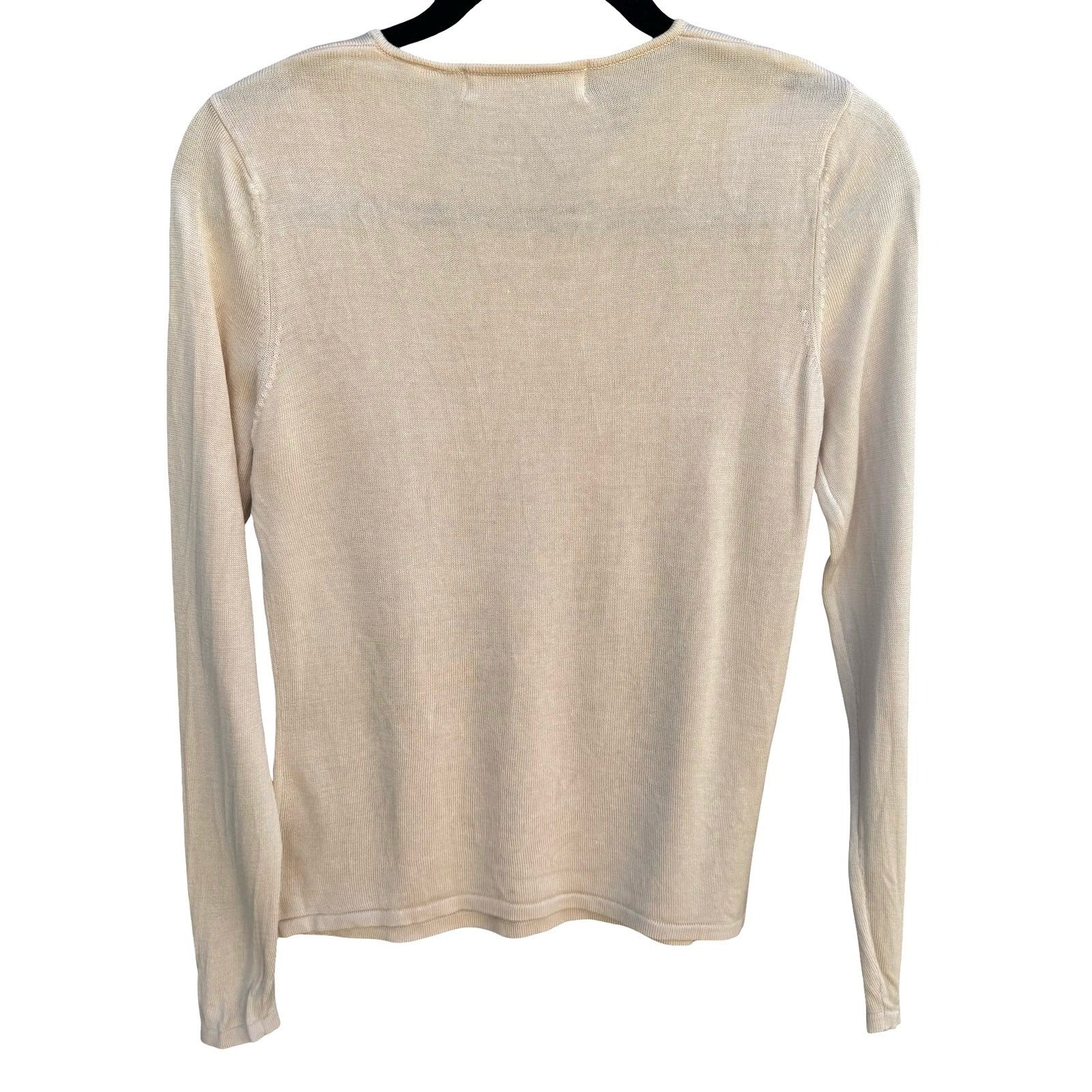 Valerie Stevens Petites Pure Silk Sweater Cream Crew Neck Long Sleeve PS Ivory
