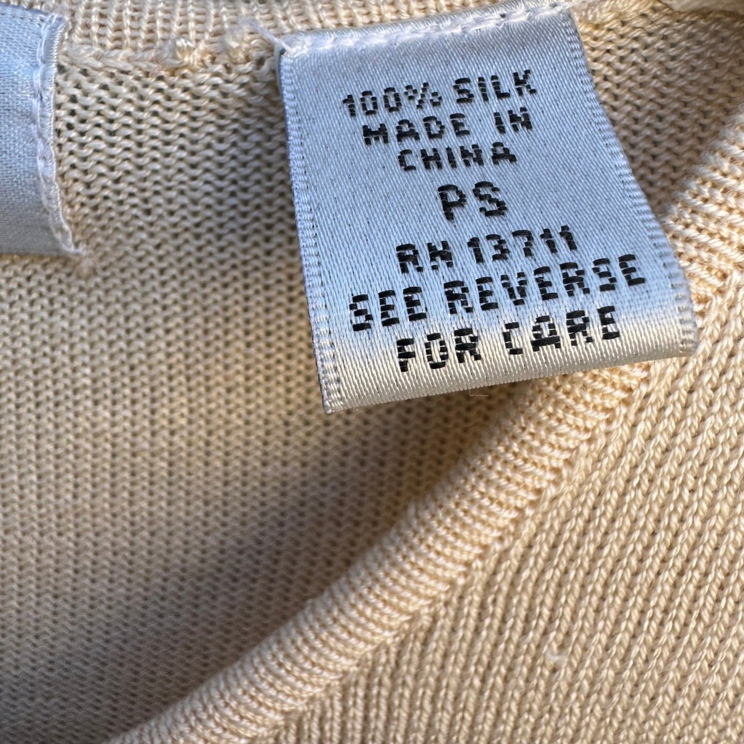 Valerie Stevens Petites Pure Silk Sweater Cream Crew Neck Long Sleeve PS Ivory