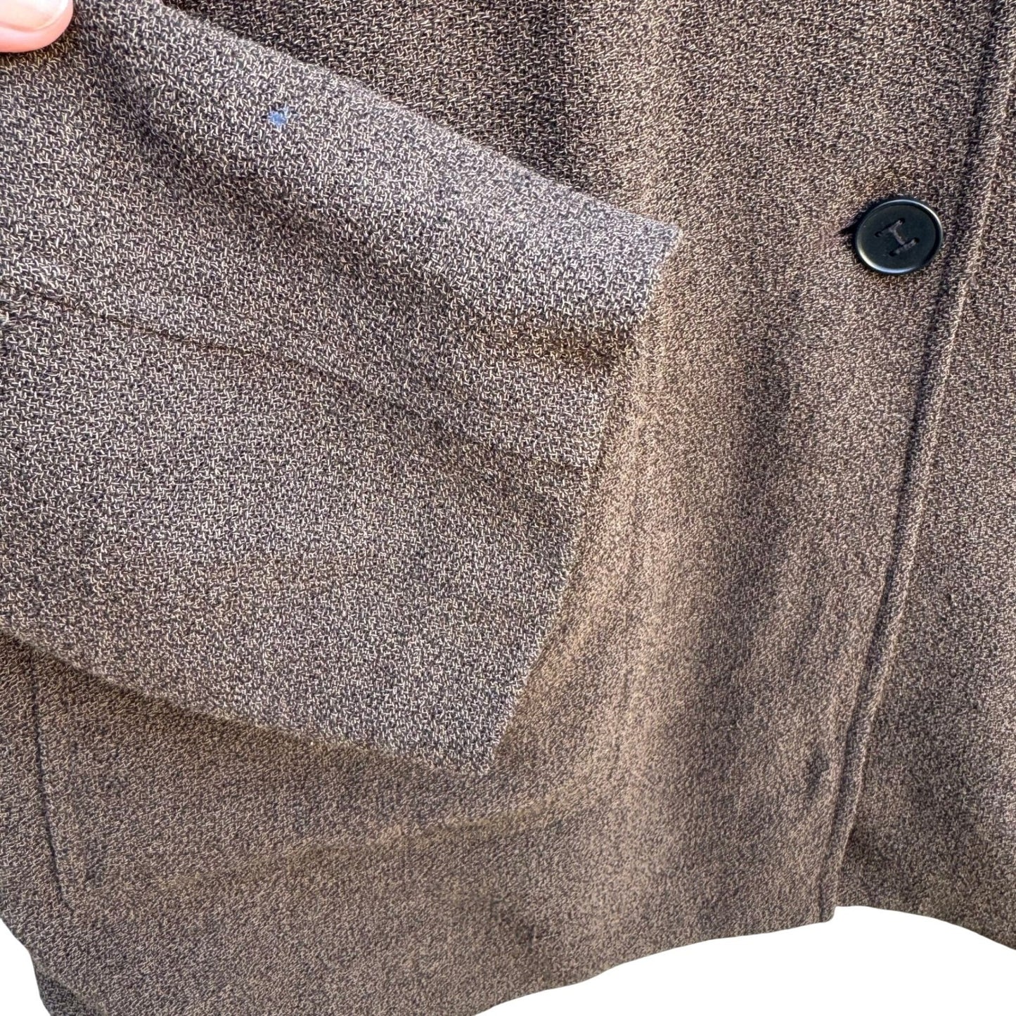 Isaac Mizrahi Brown Woven Mandarin Collar Blazer Jacket Womens 14 Vintage Style