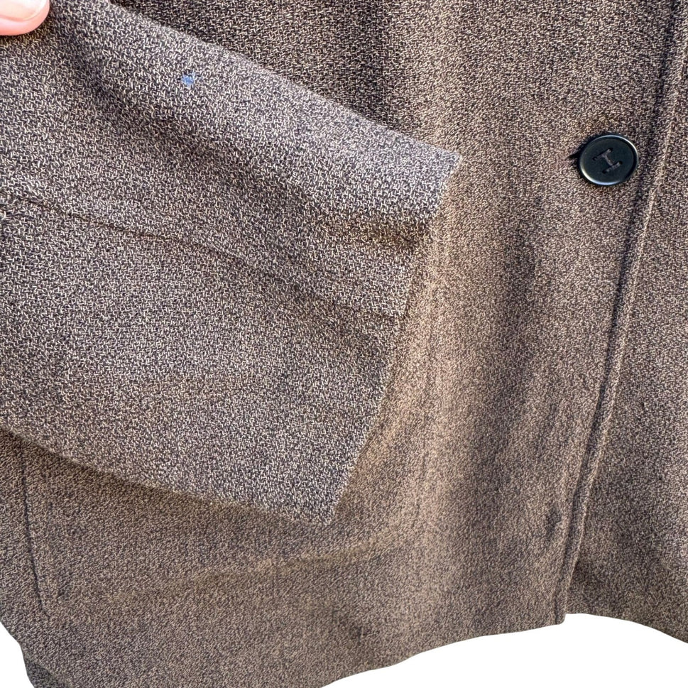 Isaac Mizrahi Brown Woven Mandarin Collar Blazer Jacket Womens 14 Vintage Style