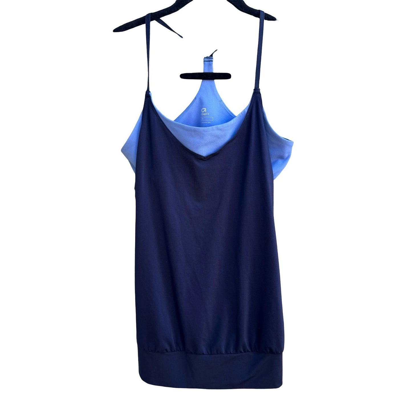 GapFit Layered Racerback Active Tank Top Built-in Bra Navy S Athleisure Yoga Gym