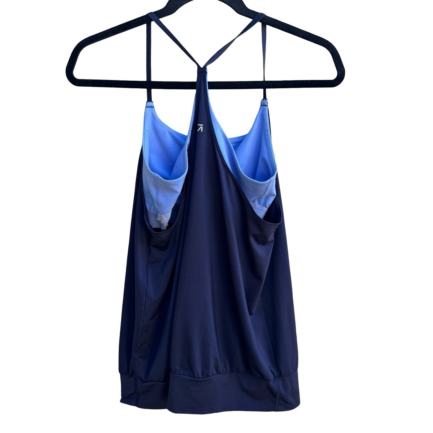 GapFit Layered Racerback Active Tank Top Built-in Bra Navy S Athleisure Yoga Gym