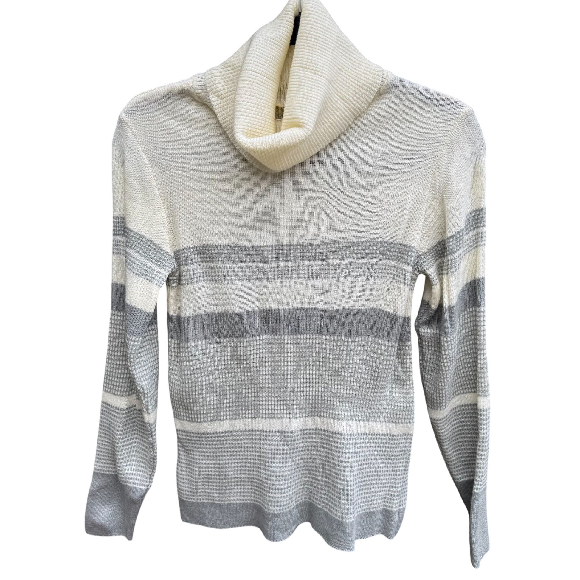 Georgie Porgie Vintage 70s Womens Striped Cowl Neck Sweater Gray Ivory Rib Knit