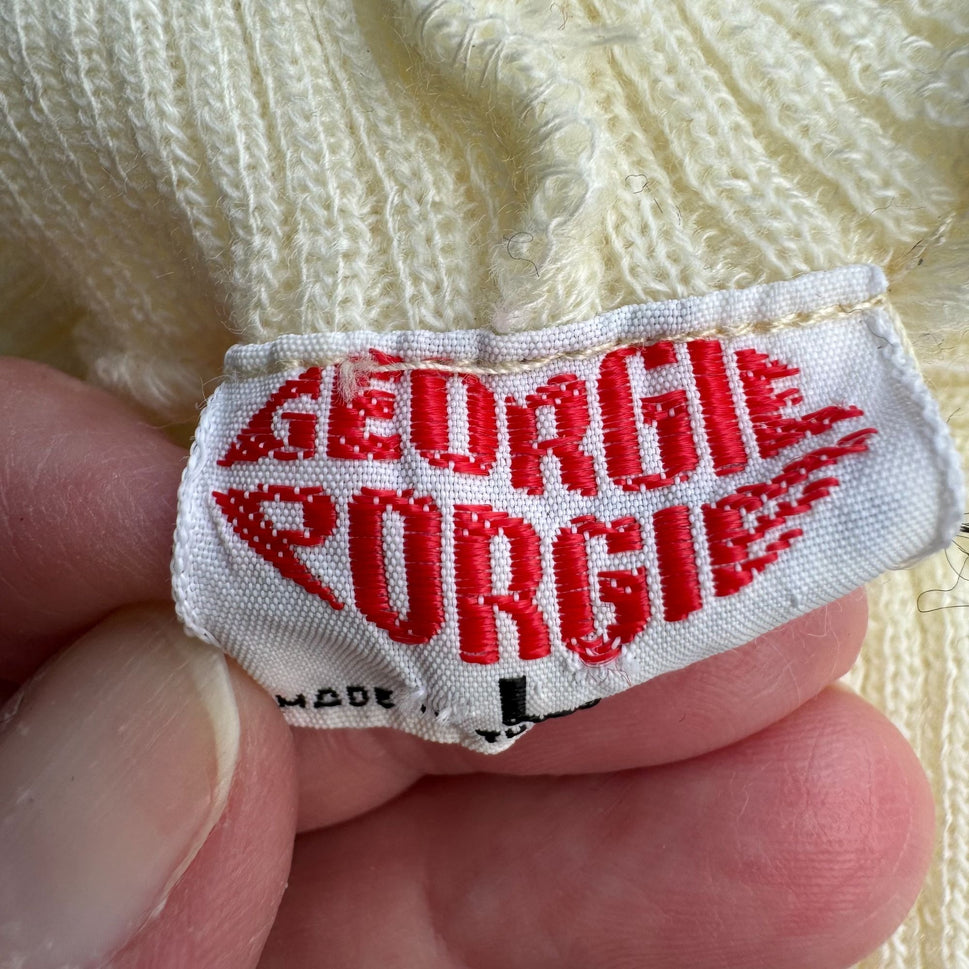 Georgie Porgie Vintage 70s Womens Striped Cowl Neck Sweater Gray Ivory Rib Knit