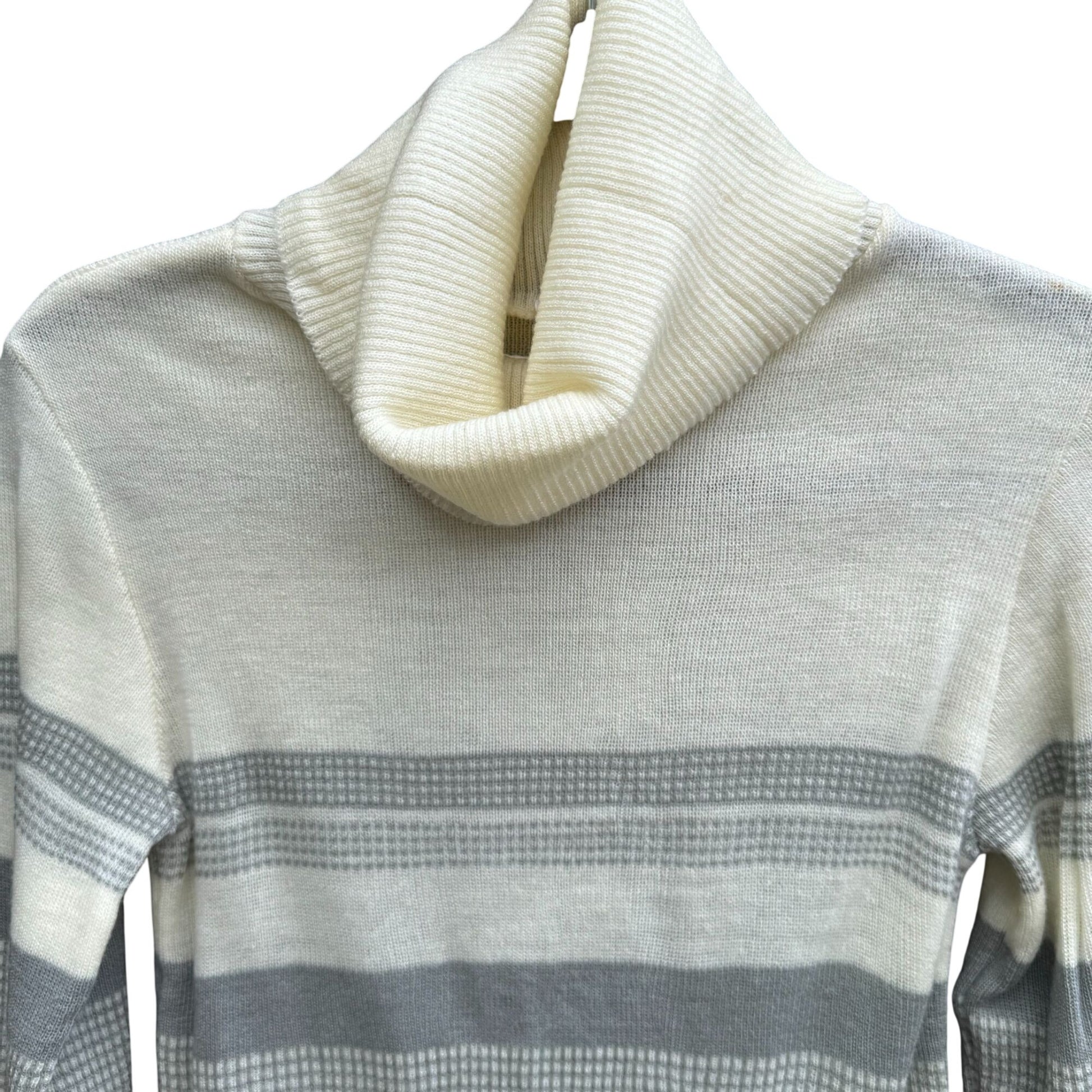 Georgie Porgie Vintage 70s Womens Striped Cowl Neck Sweater Gray Ivory Rib Knit