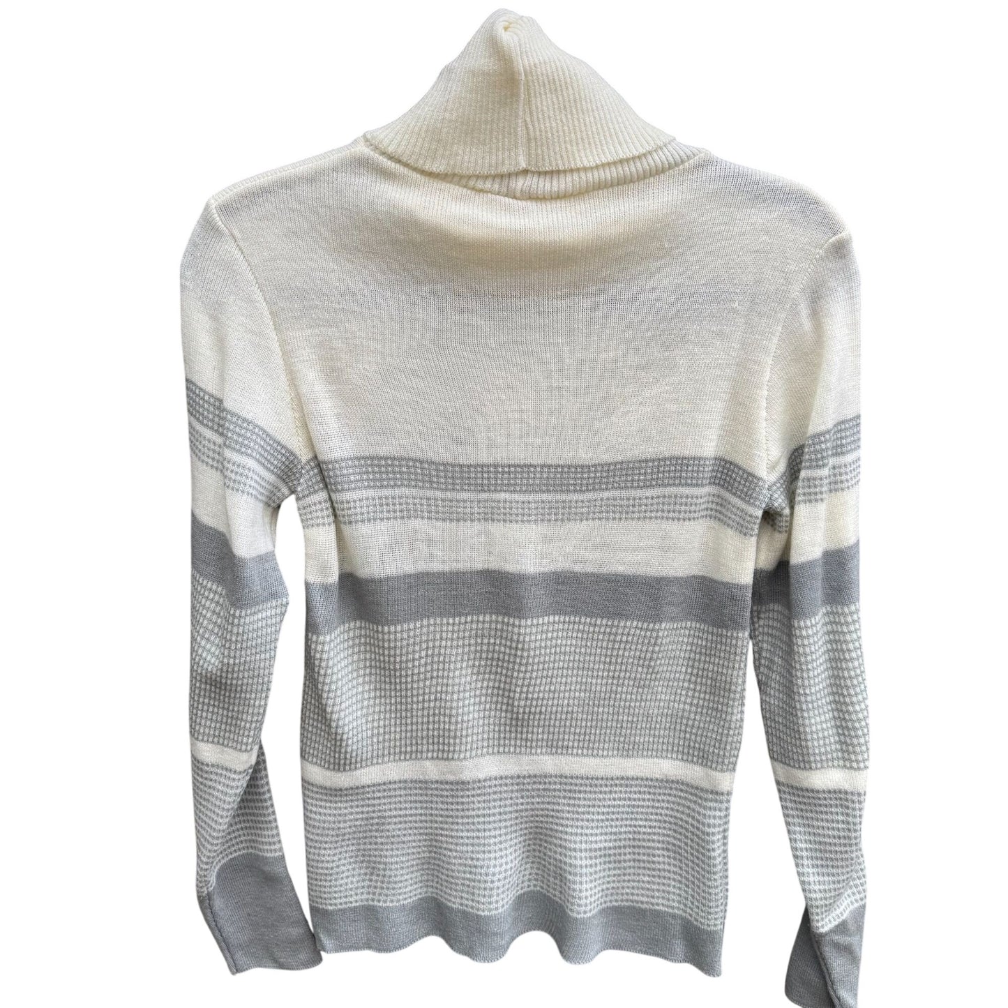 Georgie Porgie Vintage 70s Womens Striped Cowl Neck Sweater Gray Ivory Rib Knit