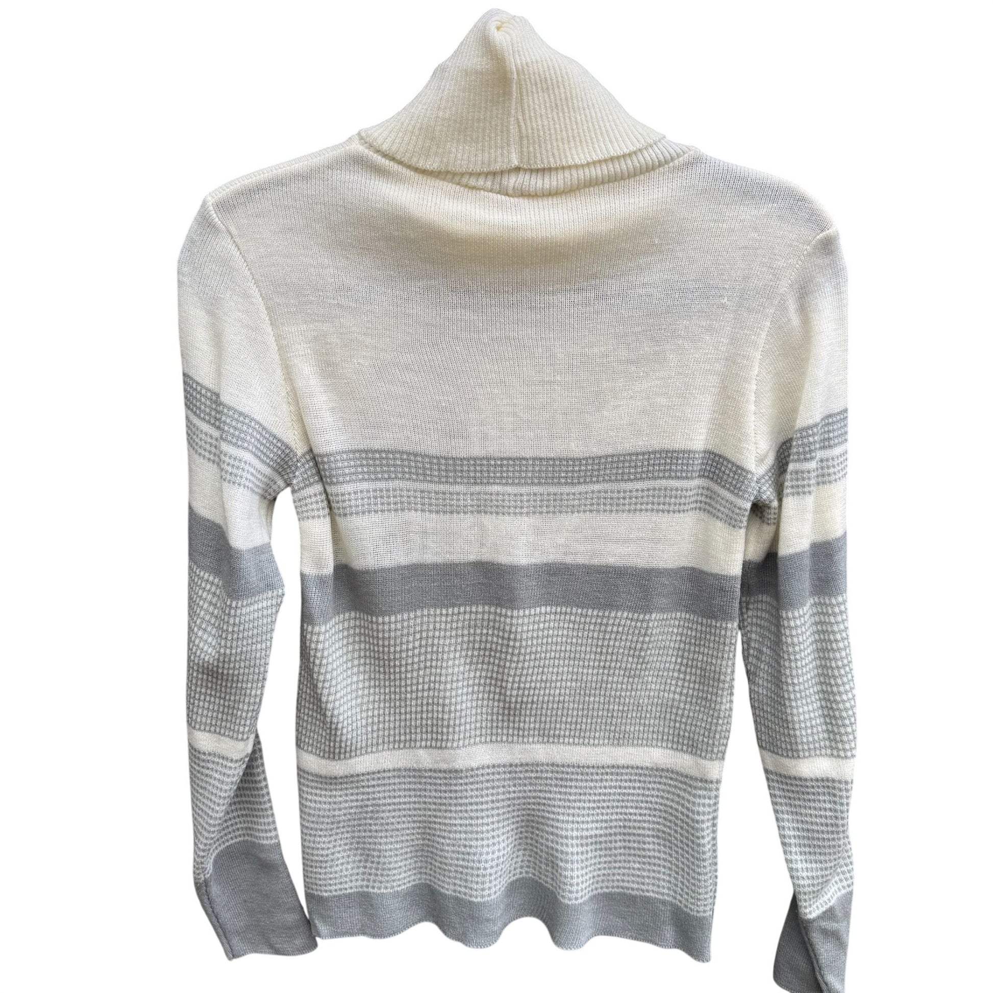 Georgie Porgie Vintage 70s Womens Striped Cowl Neck Sweater Gray Ivory Rib Knit
