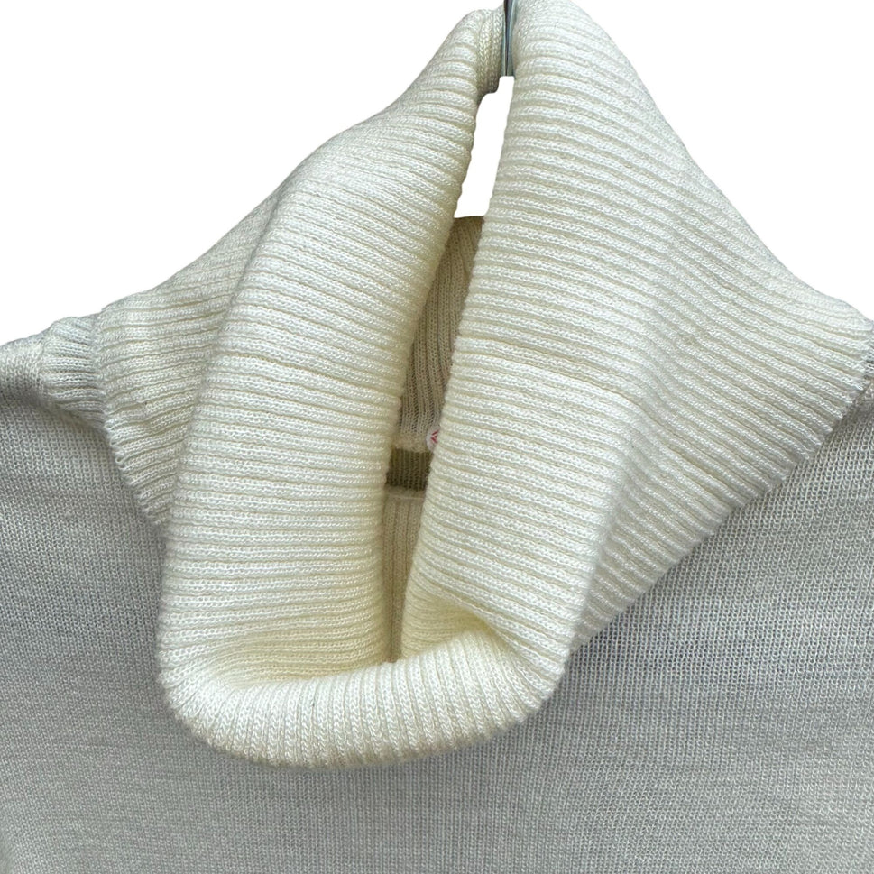 Georgie Porgie Vintage 70s Womens Striped Cowl Neck Sweater Gray Ivory Rib Knit