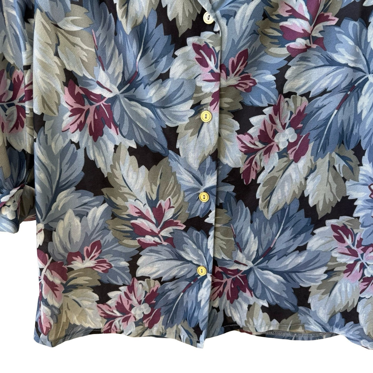 Jillian Vintage 80s 90s Boho Coastal Grandmacore Tropical Leaf Roll Tab Blouse