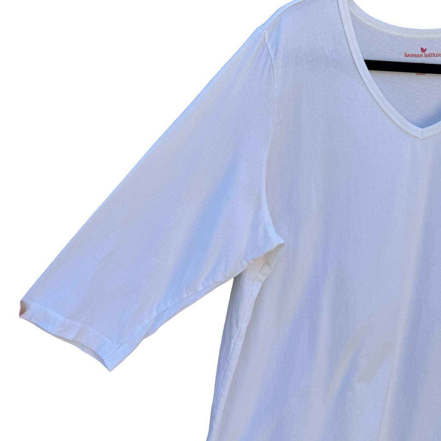 Woman Within White 100% Cotton V-Neck 3/4 Sleeve T-Shirt Plus Size 1X 22/24