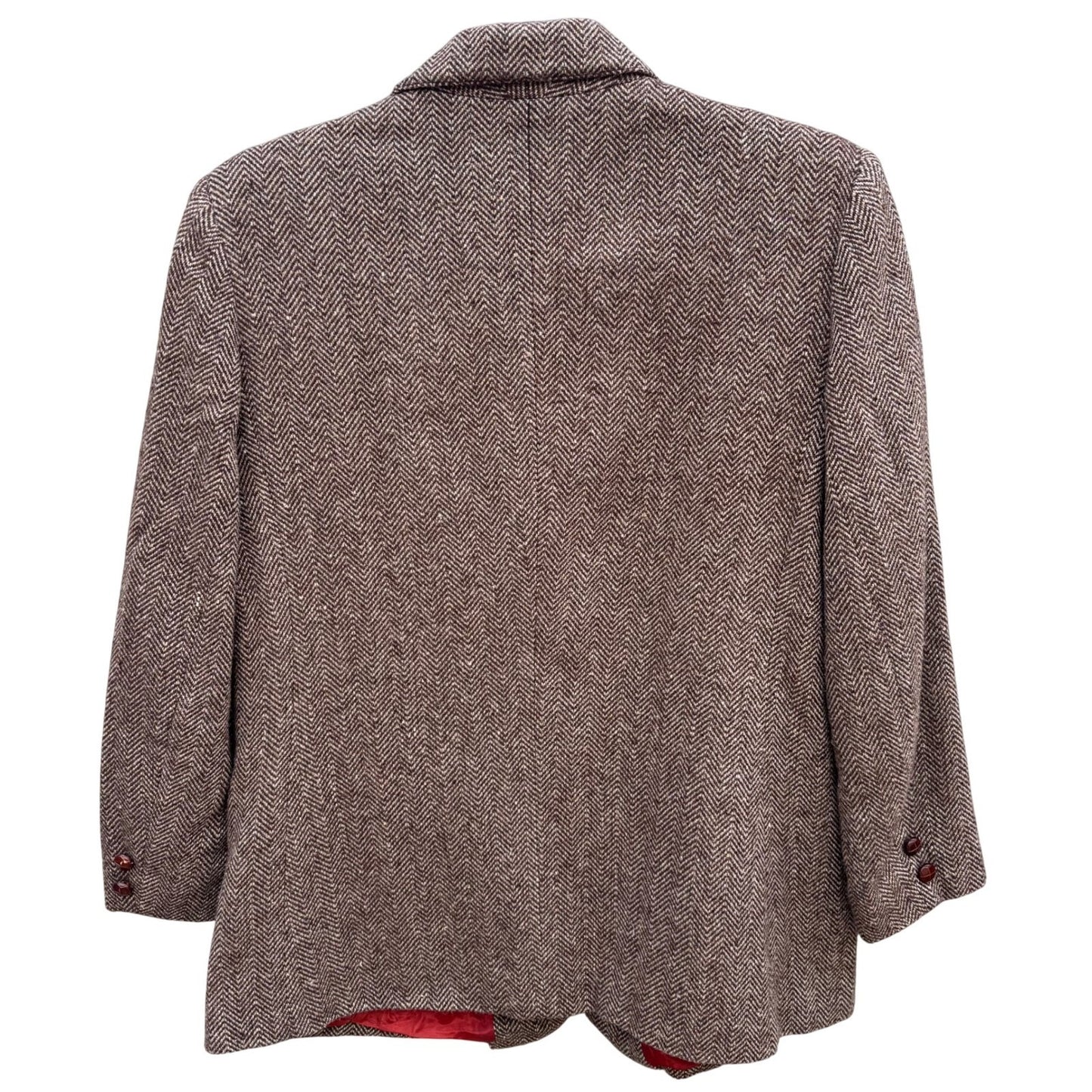 Vintage Brown Herringbone Blazer Womens Academic Tweed Wool Style Retro Jacket