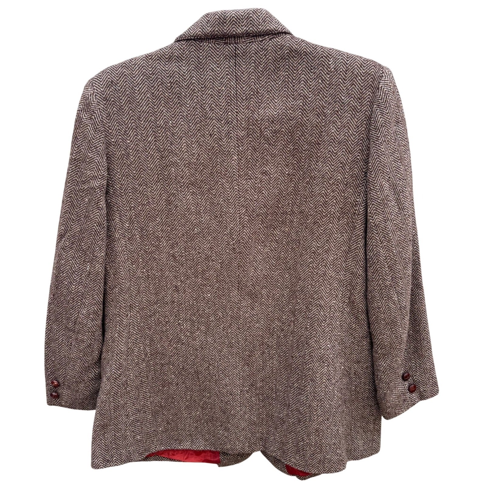 Vintage Brown Herringbone Blazer Womens Academic Tweed Wool Style Retro Jacket