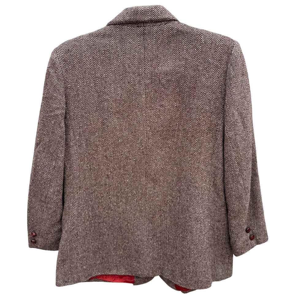 Vintage Brown Herringbone Blazer Womens Academic Tweed Wool Style Retro Jacket