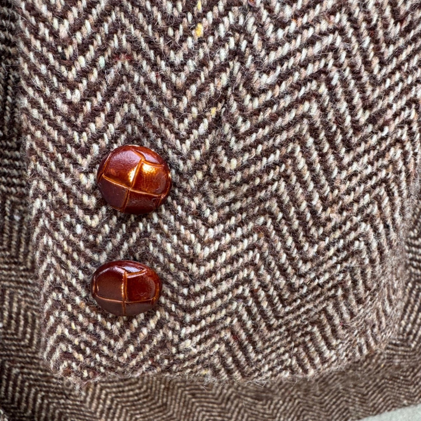 Vintage Brown Herringbone Blazer Womens Academic Tweed Wool Style Retro Jacket