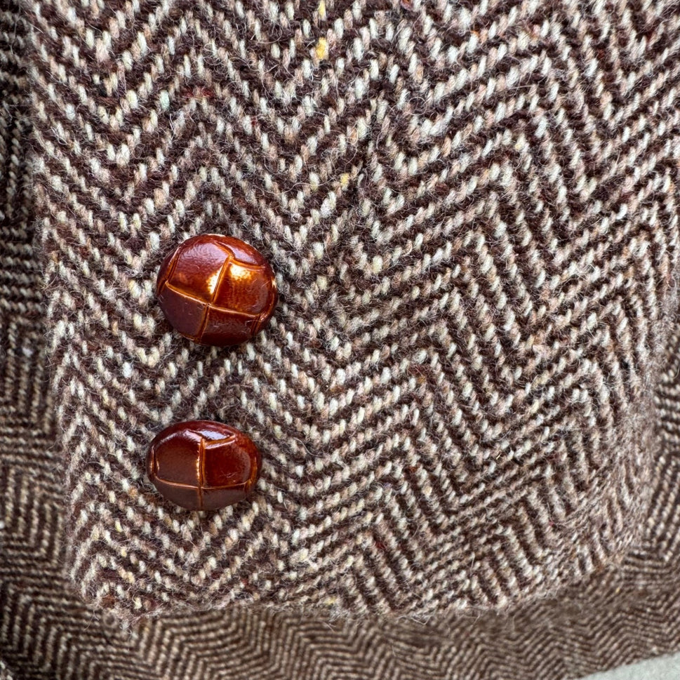 Vintage Brown Herringbone Blazer Womens Academic Tweed Wool Style Retro Jacket