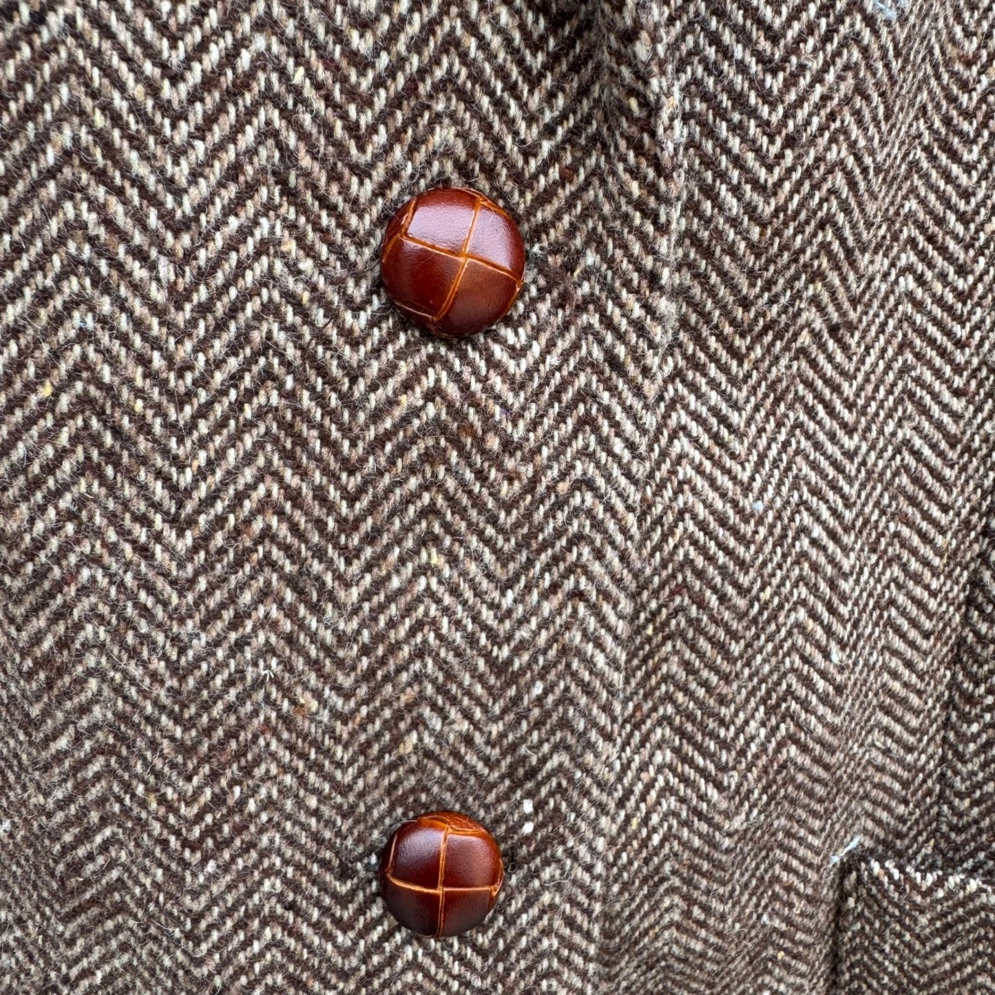 Vintage Brown Herringbone Blazer Womens Academic Tweed Wool Style Retro Jacket