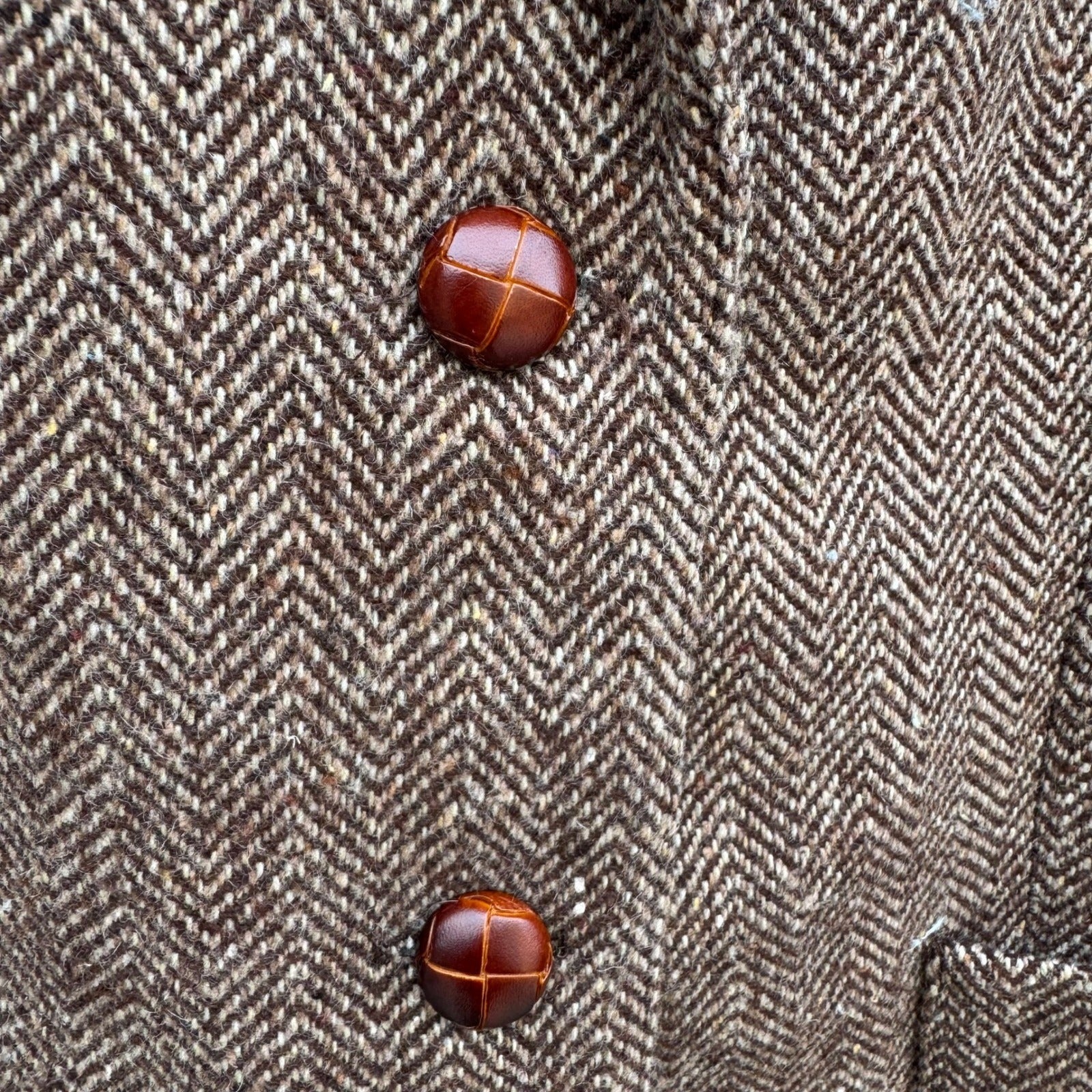Vintage Brown Herringbone Blazer Womens Academic Tweed Wool Style Retro Jacket