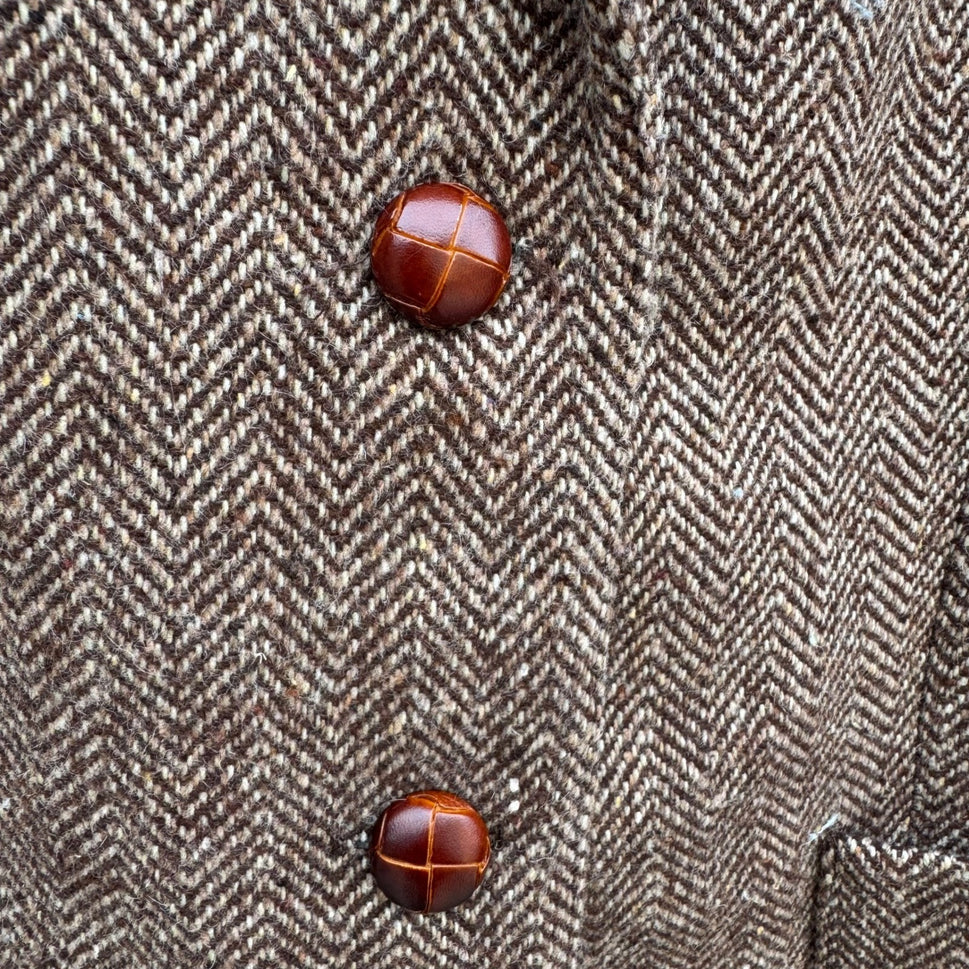 Vintage Brown Herringbone Blazer Womens Academic Tweed Wool Style Retro Jacket