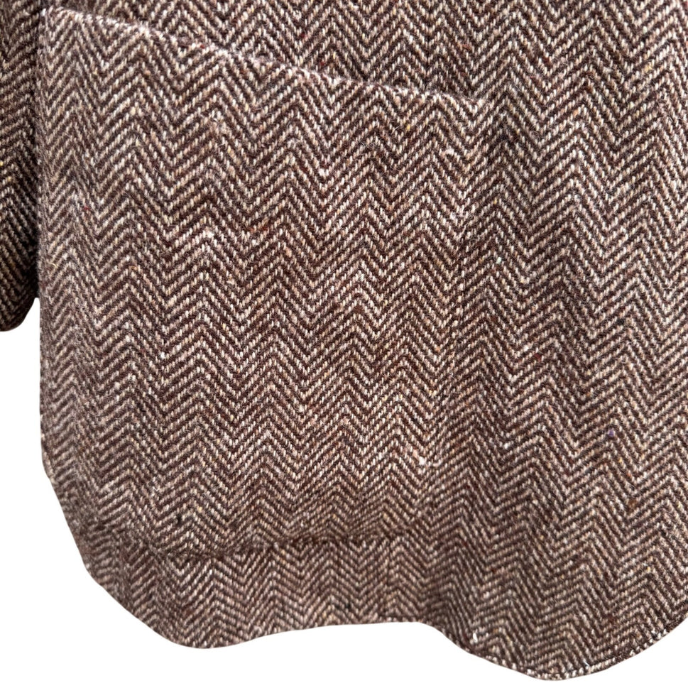 Vintage Brown Herringbone Blazer Womens Academic Tweed Wool Style Retro Jacket
