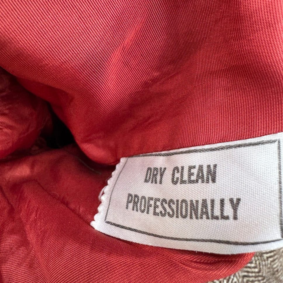 Vintage Brown Herringbone Blazer Womens Academic Tweed Wool Style Retro Jacket