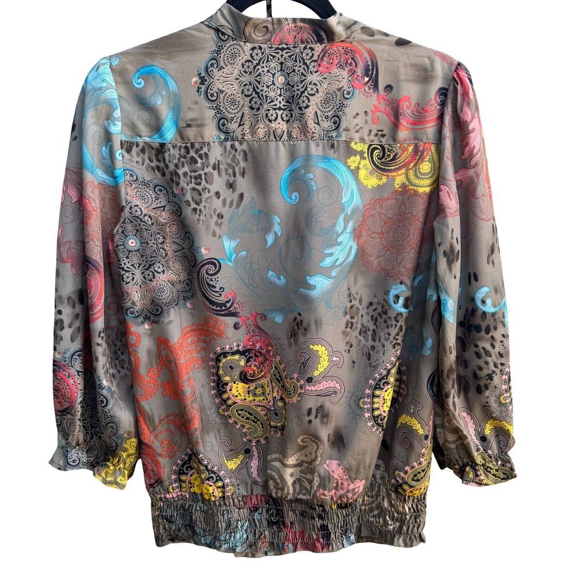 Selena & Maria Y2K Gypsy Sequin Paisley Leopard Ruffle Blouson Festival Top S