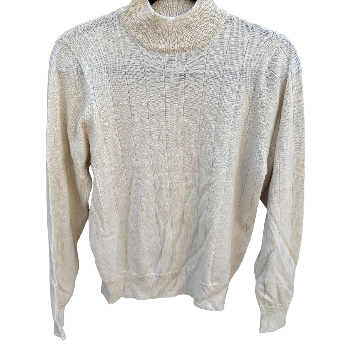 Harvé Benard Vintage Ribbed Beige Knit Mock Neck Turtleneck Sweater Womens Med