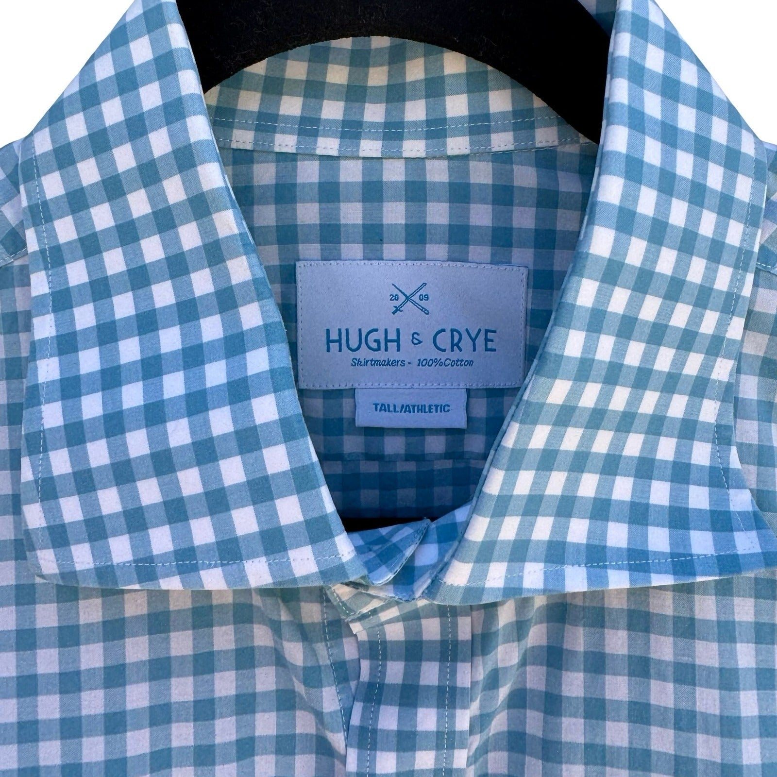 Hugh & Crye Preppy Coastal Gingham Check Shirt Tall Athletic Cotton Blue Mens