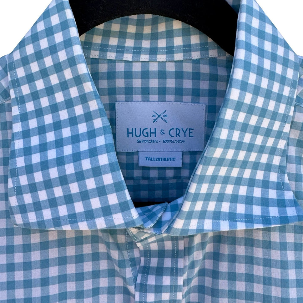 Hugh & Crye Preppy Coastal Gingham Check Shirt Tall Athletic Cotton Blue Mens