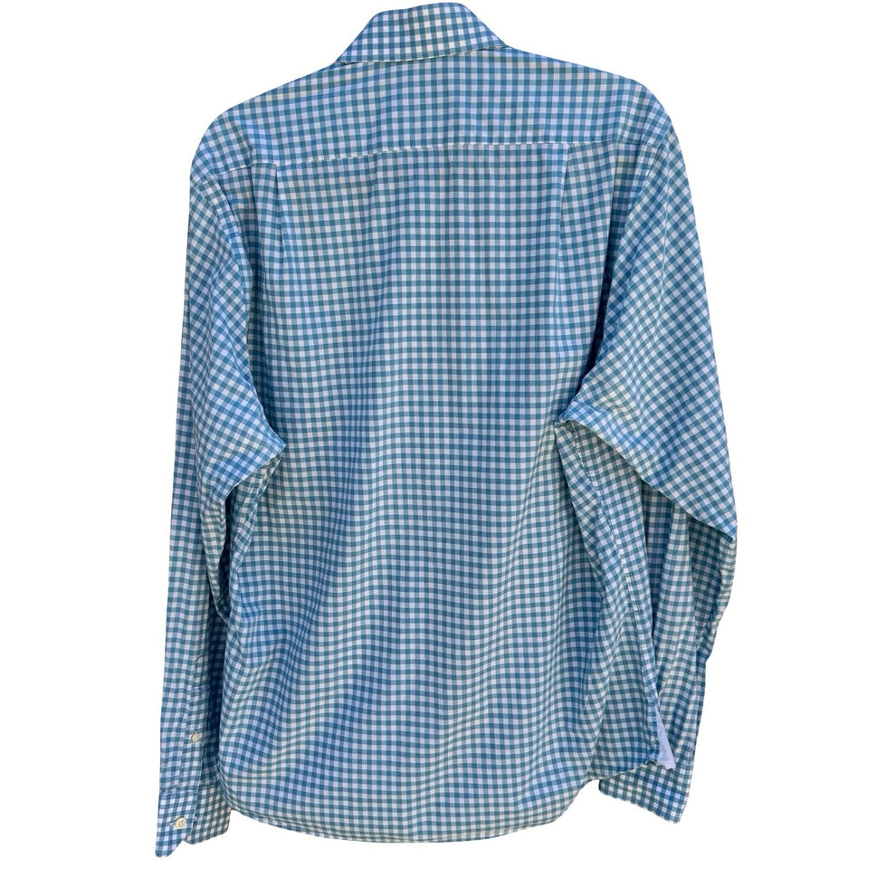 Hugh & Crye Preppy Coastal Gingham Check Shirt Tall Athletic Cotton Blue Mens