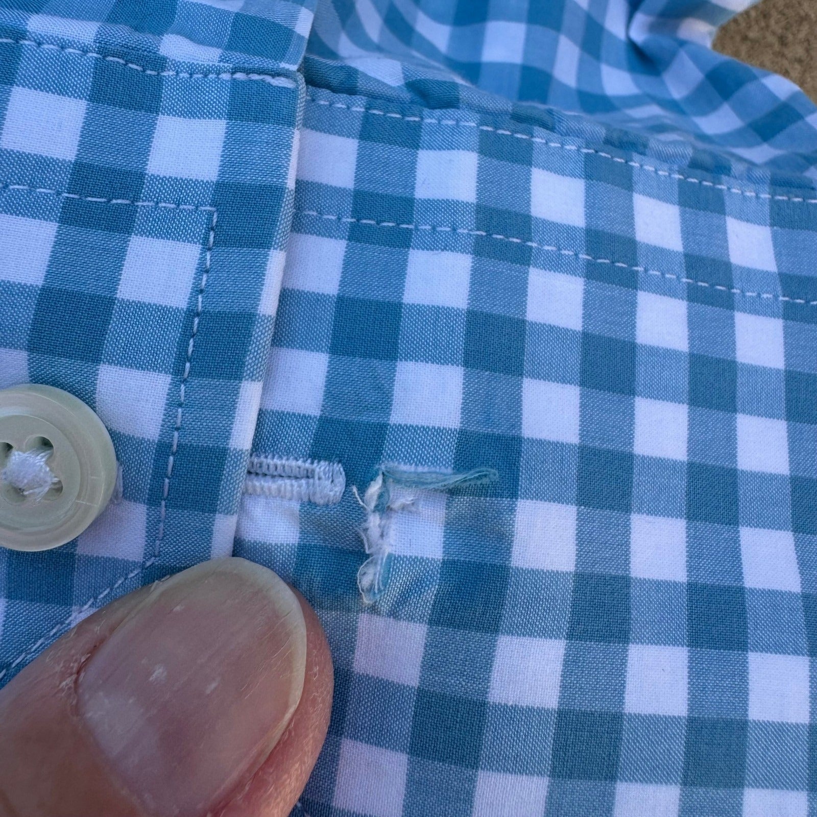 Hugh & Crye Preppy Coastal Gingham Check Shirt Tall Athletic Cotton Blue Mens