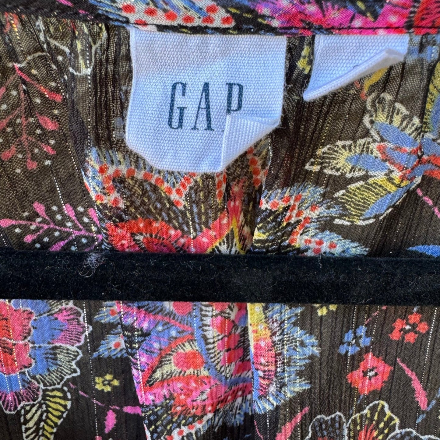 GAP Boho Festival Whimsigoth Paisley Floral Metallic Peasant Blouse Black S
